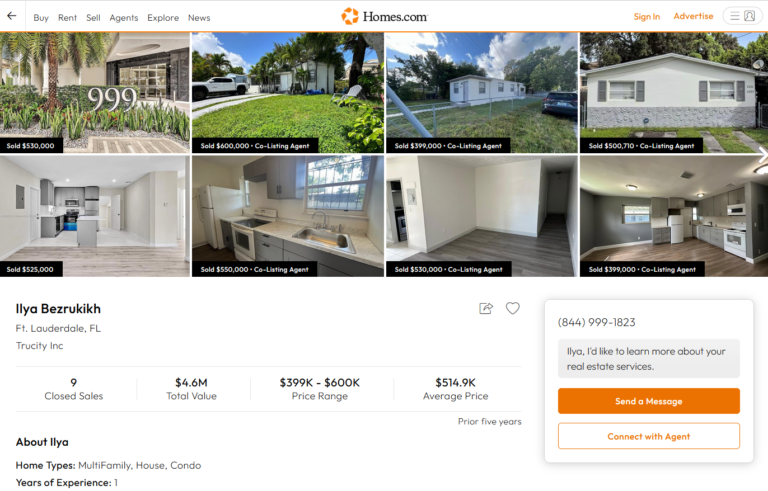 Listings on a rental website